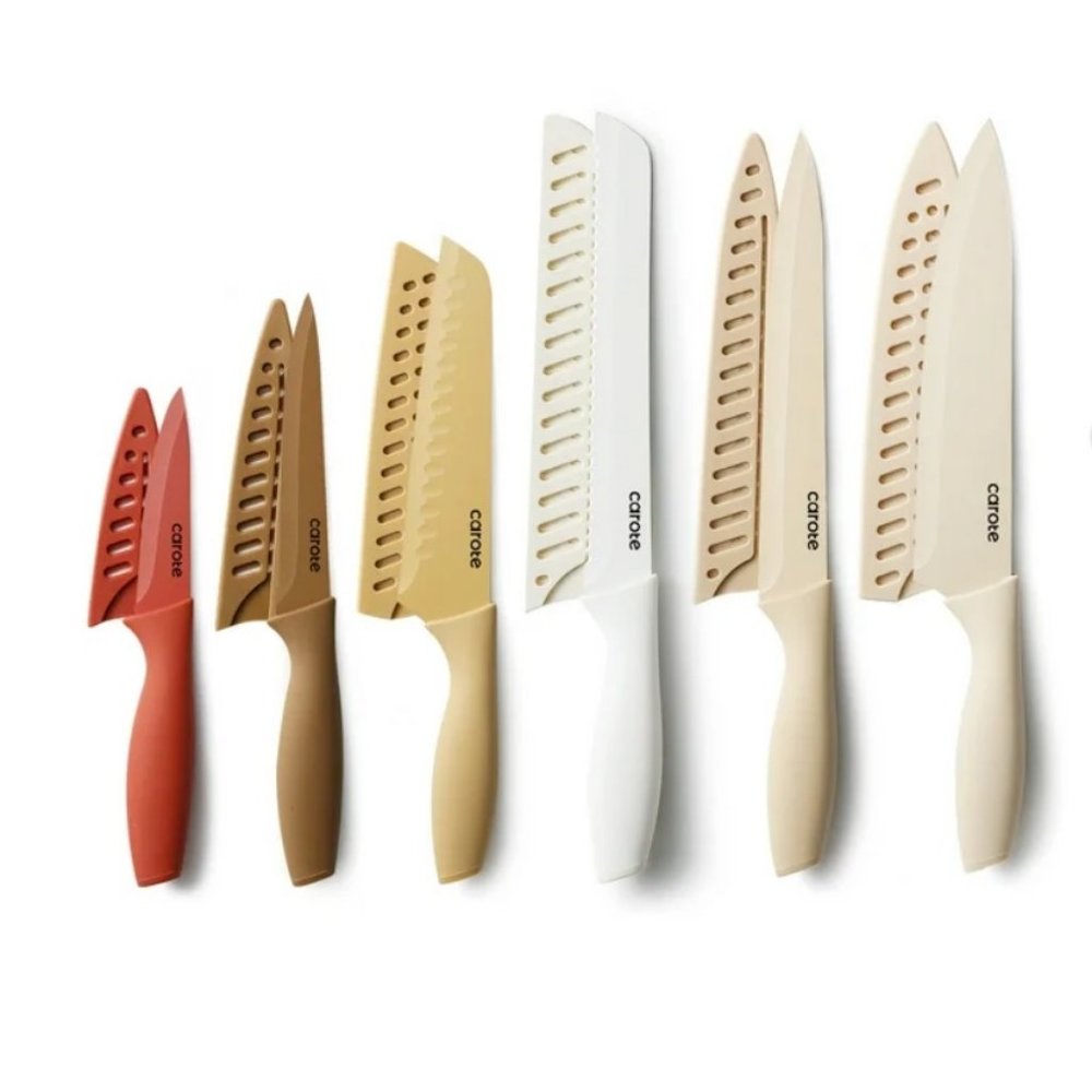 CAROTE 12 Pieces Kitchen Knife Stainless Steel Knife Set with 6 Blade Guards NEW
